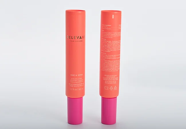 Coral cosmetic tube samples with printed decoration