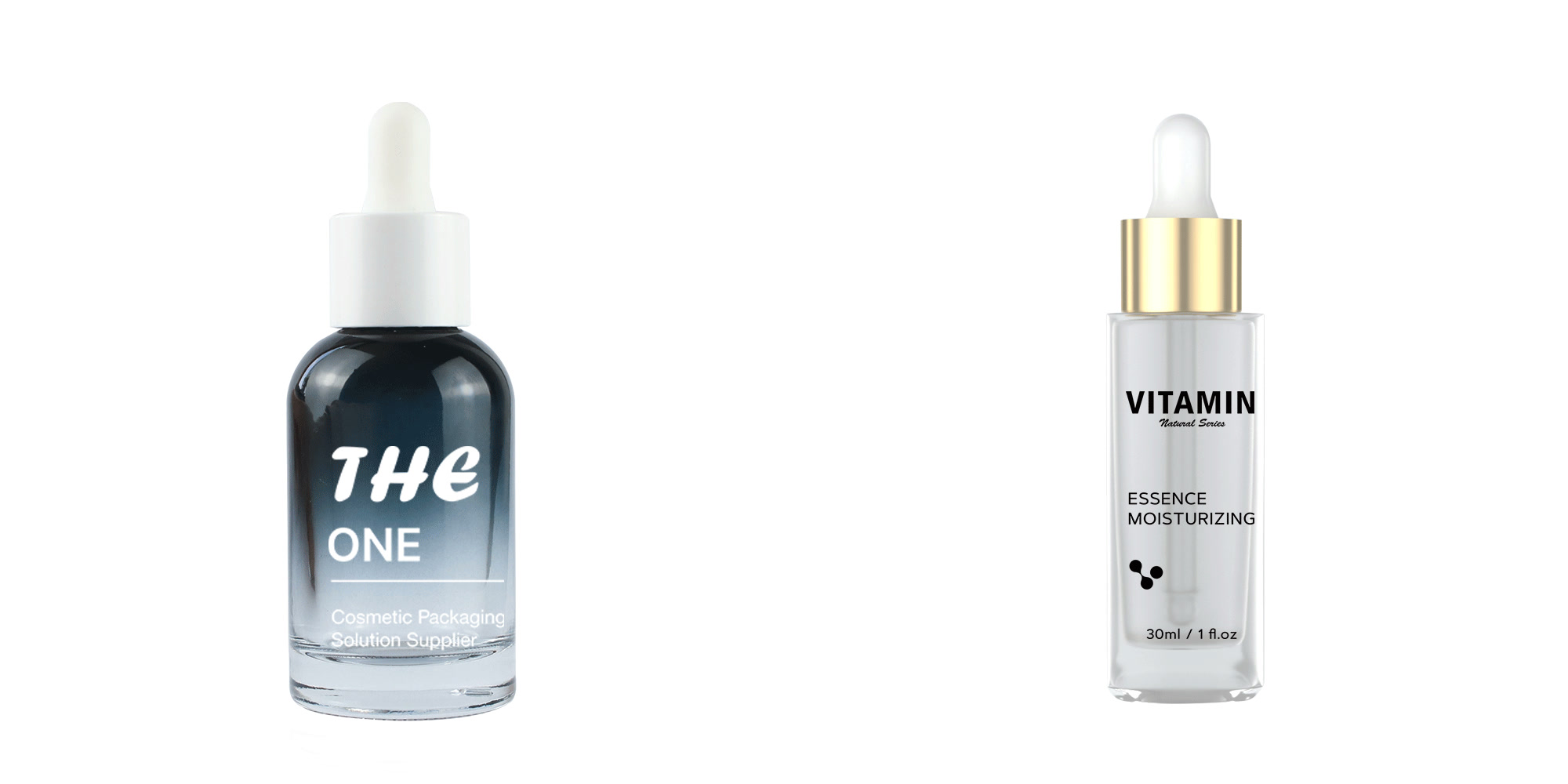 Two Oulete dropper-bottle format references with different body and closure proportions